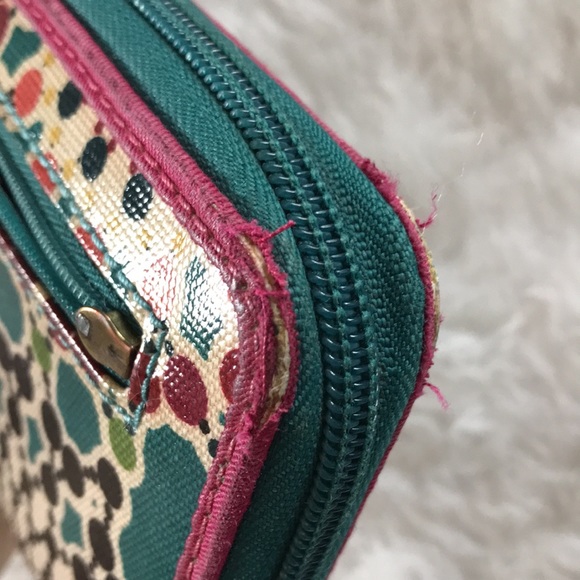FOSSIL zip around coated canvas wallet teal pink - Picture 7 of 14